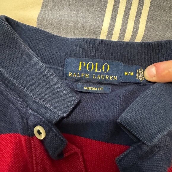 Polo Ralph Lauren Custom Fit Polo Shirt Size Medium Color Navy Blue and Red - Picture 5 of 5